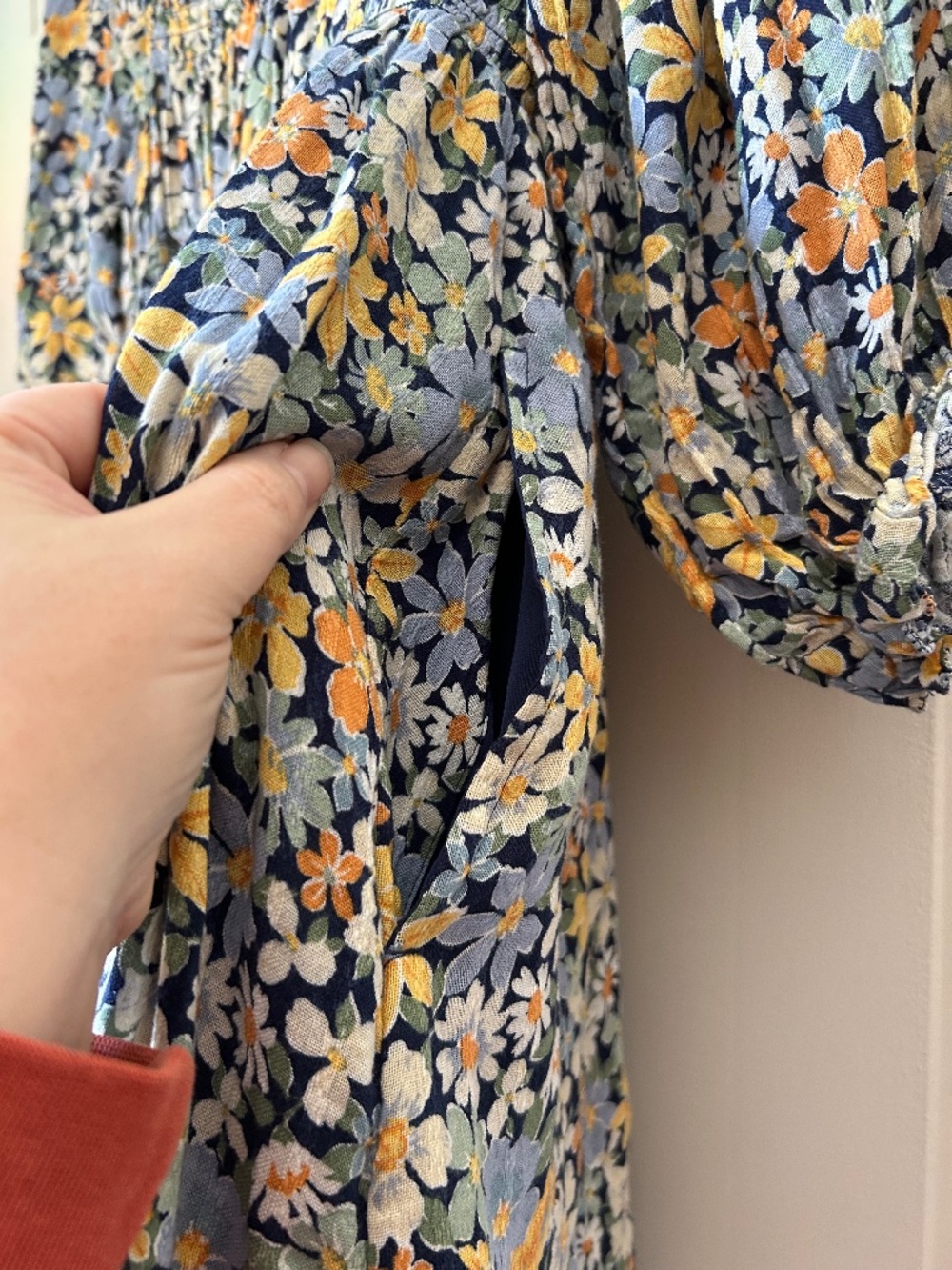 American Eagle Floral Smocked Puff Sleeve Mini Dress Boho - Picture 6 of 7